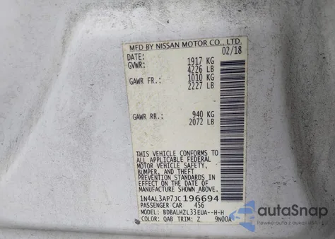 2018 Nissan Altima 2.5 Sr from USA, damaged, VIN 1N4AL3AP7JC196694